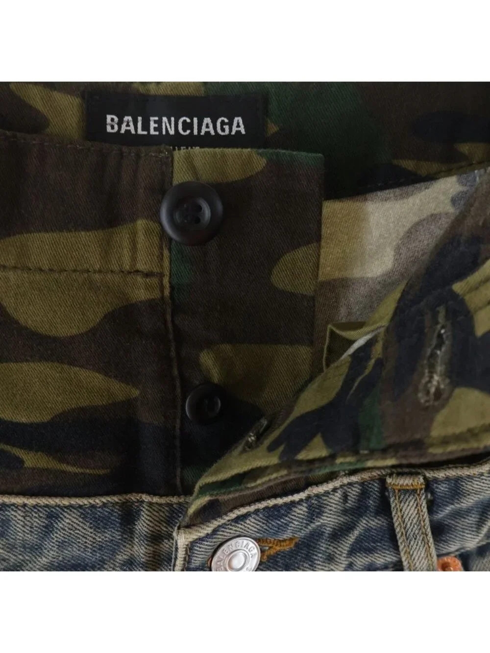 Balenciaga Camouflage Layered Denim Pants Indigo